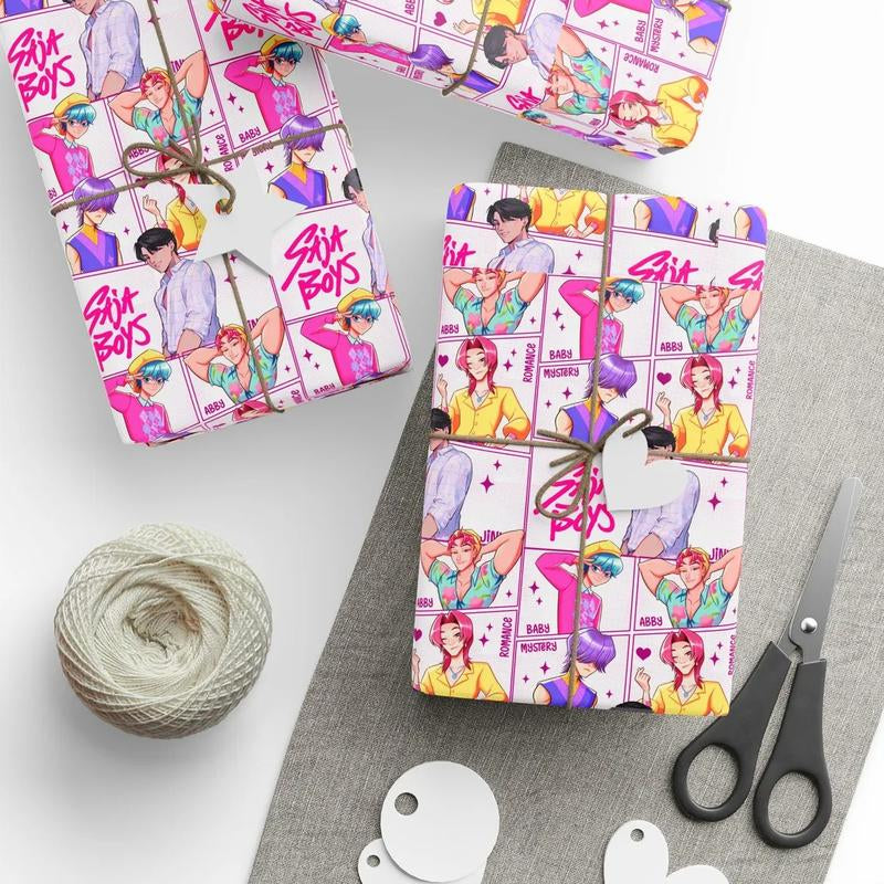 Kpop Demon Hunters Christmas Wrapping Paper, Saja Boys Huntrix Christmas Gift Wrap Papers for Holiday Celebrations, Xmas Wrapping Paper
