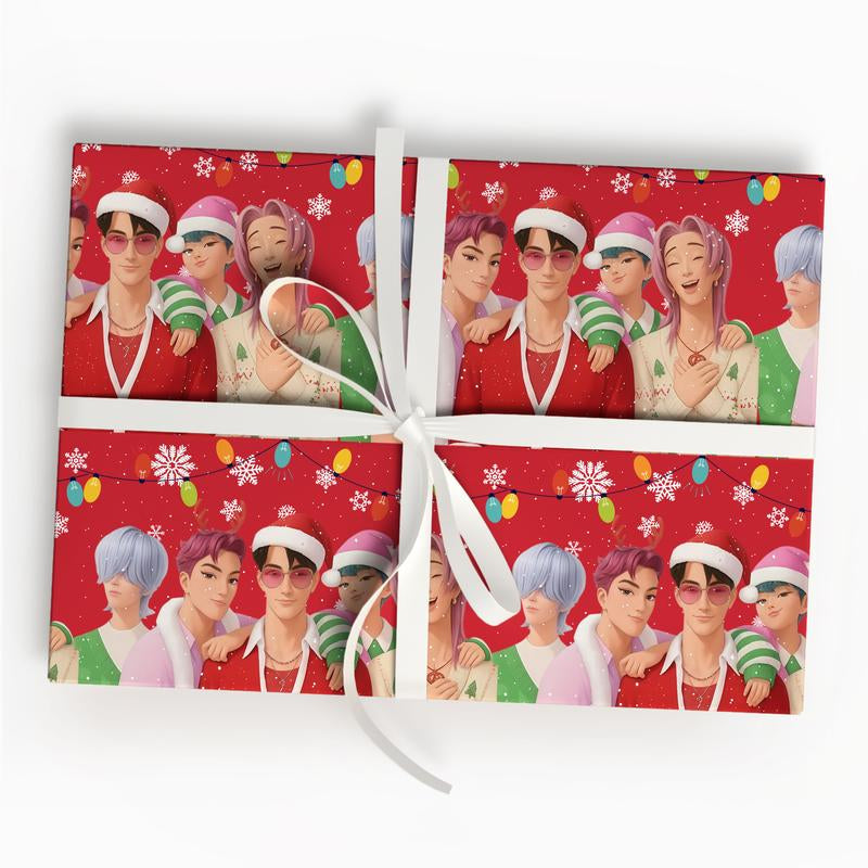 Kpop Demon Hunters Christmas Wrapping Paper, Saja Boys Huntrix Christmas Gift Wrap Papers for Holiday Celebrations, Xmas Wrapping Paper