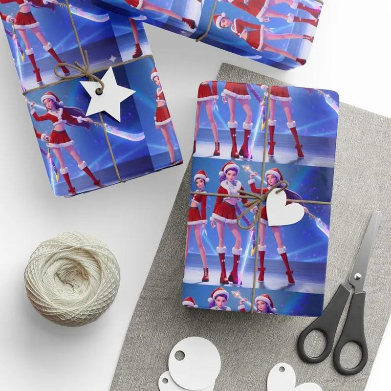Kpop Demon Hunters Christmas Wrapping Paper, Saja Boys Huntrix Christmas Gift Wrap Papers for Holiday Celebrations, Xmas Wrapping Paper