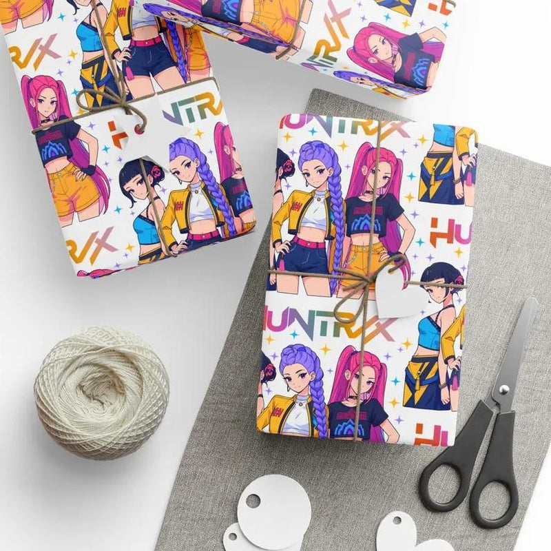 Kpop Demon Hunters Christmas Wrapping Paper, Saja Boys Huntrix Christmas Gift Wrap Papers for Holiday Celebrations, Xmas Wrapping Paper