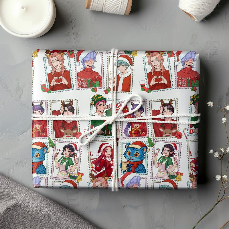 Kpop Demon Hunters Christmas Wrapping Paper, Saja Boys Huntrix Christmas Gift Wrap Papers for Holiday Celebrations, Xmas Wrapping Paper