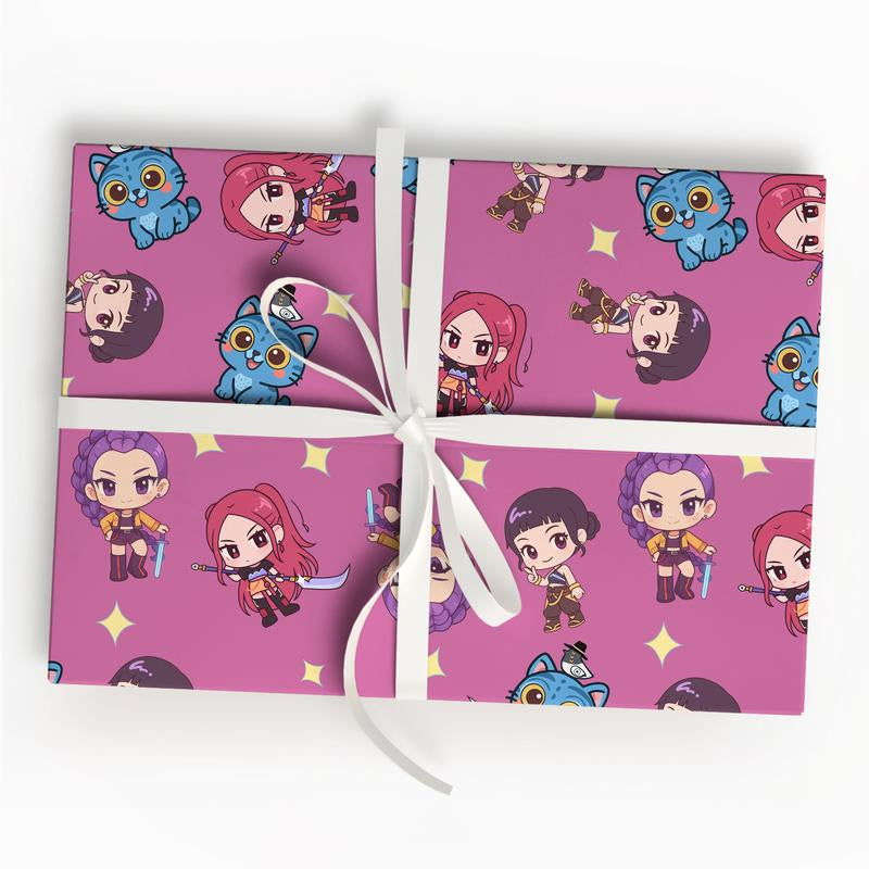 Kpop Demon Hunters Christmas Wrapping Paper, Saja Boys Huntrix Christmas Gift Wrap Papers for Holiday Celebrations, Xmas Wrapping Paper