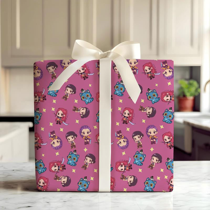 Kpop Demon Hunters Christmas Wrapping Paper, Saja Boys Huntrix Christmas Gift Wrap Papers for Holiday Celebrations, Xmas Wrapping Paper