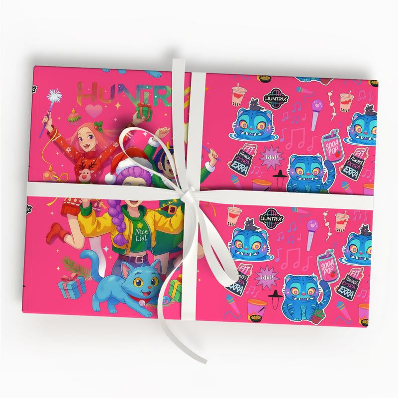Kpop Demon Hunters Christmas Wrapping Paper, Saja Boys Huntrix Christmas Gift Wrap Papers for Holiday Celebrations, Xmas Wrapping Paper