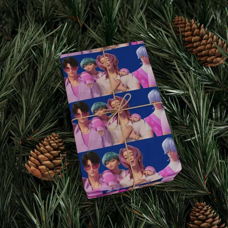 Kpop Demon Hunters Christmas Wrapping Paper, Saja Boys Huntrix Christmas Gift Wrap Papers for Holiday Celebrations, Xmas Wrapping Paper