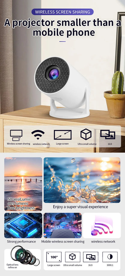 P30 PRO Smart Mini Projector – Android 14, WiFi 6, BT 5.0, 4K Supported, 1280×720P, Portable Home & Outdoor Theater