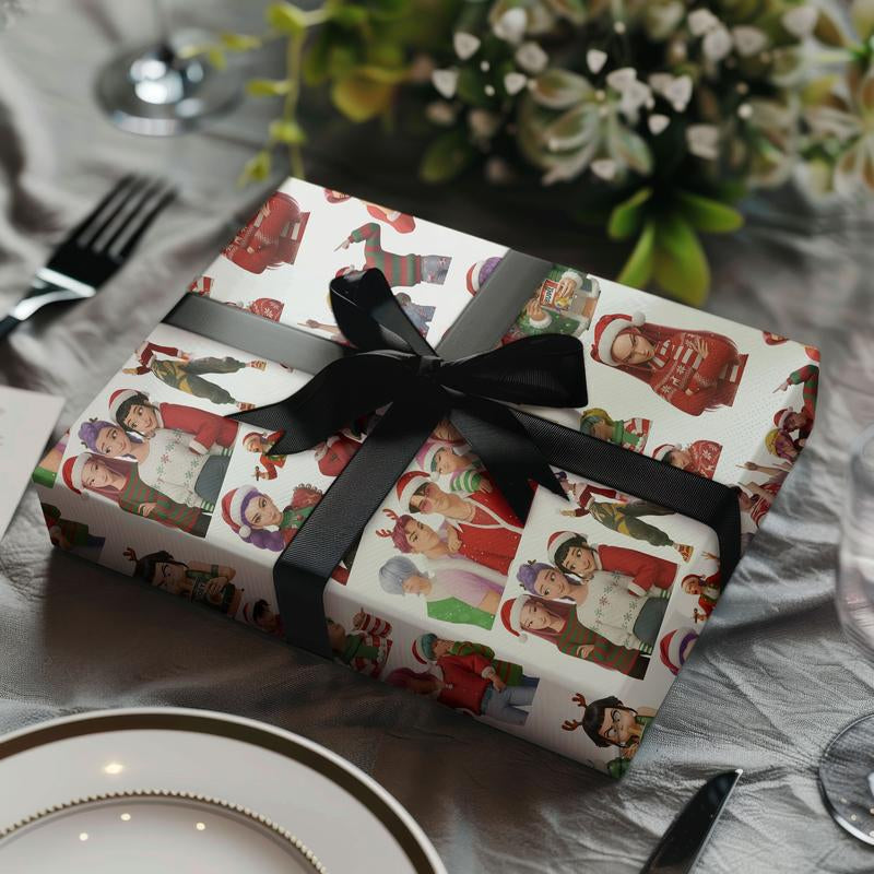 Kpop Demon Hunters Christmas Wrapping Paper, Saja Boys Huntrix Christmas Gift Wrap Papers for Holiday Celebrations, Xmas Wrapping Paper