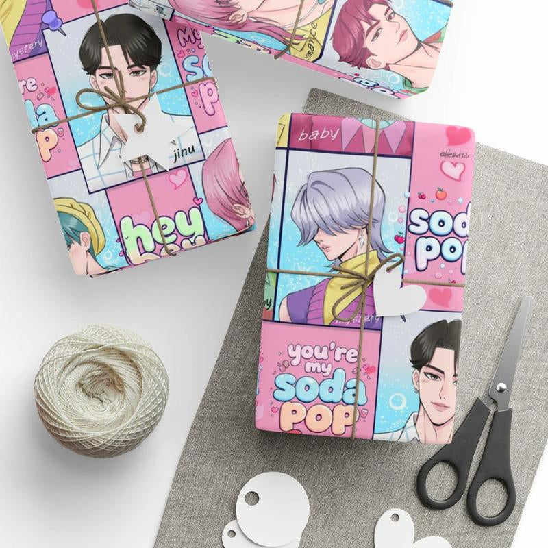 Kpop Demon Hunters Christmas Wrapping Paper, Saja Boys Huntrix Christmas Gift Wrap Papers for Holiday Celebrations, Xmas Wrapping Paper