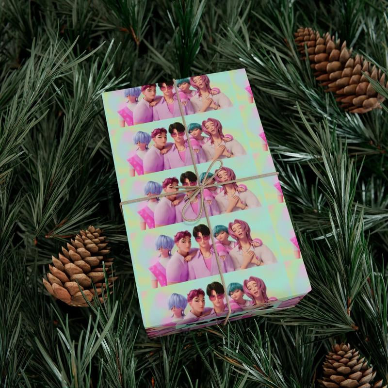 Kpop Demon Hunters Christmas Wrapping Paper, Saja Boys Huntrix Christmas Gift Wrap Papers for Holiday Celebrations, Xmas Wrapping Paper