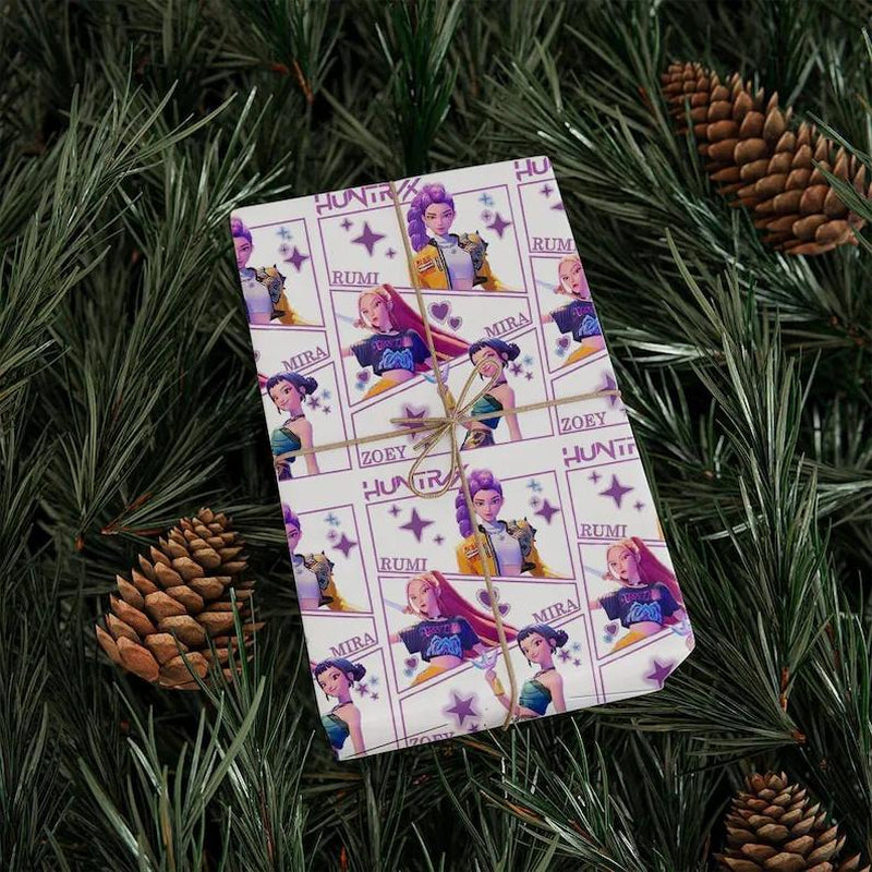 Kpop Demon Hunters Christmas Wrapping Paper, Saja Boys Huntrix Christmas Gift Wrap Papers for Holiday Celebrations, Xmas Wrapping Paper
