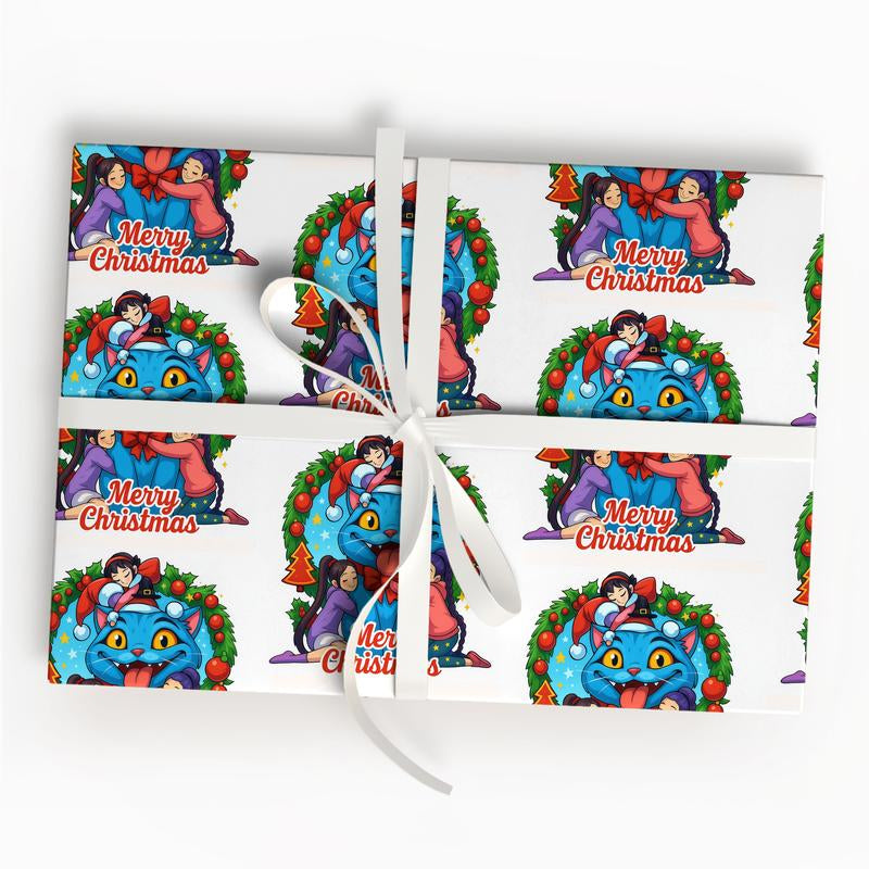 Kpop Demon Hunters Christmas Wrapping Paper, Saja Boys Huntrix Christmas Gift Wrap Papers for Holiday Celebrations, Xmas Wrapping Paper