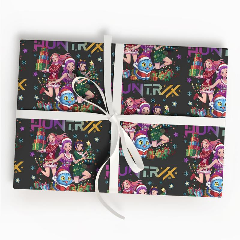 Kpop Demon Hunters Christmas Wrapping Paper, Saja Boys Huntrix Christmas Gift Wrap Papers for Holiday Celebrations, Xmas Wrapping Paper