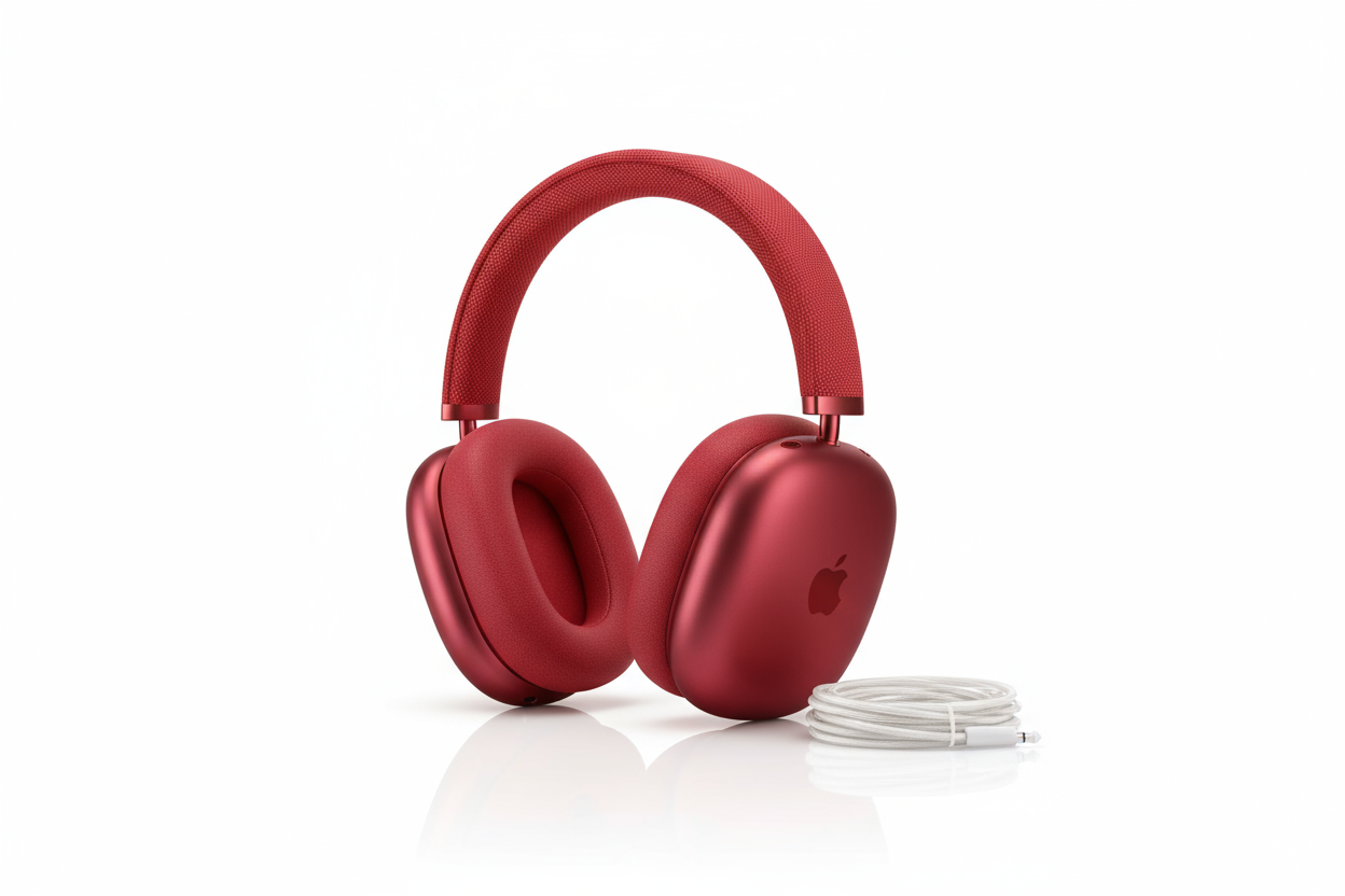 Red AirPodsMax in white background 